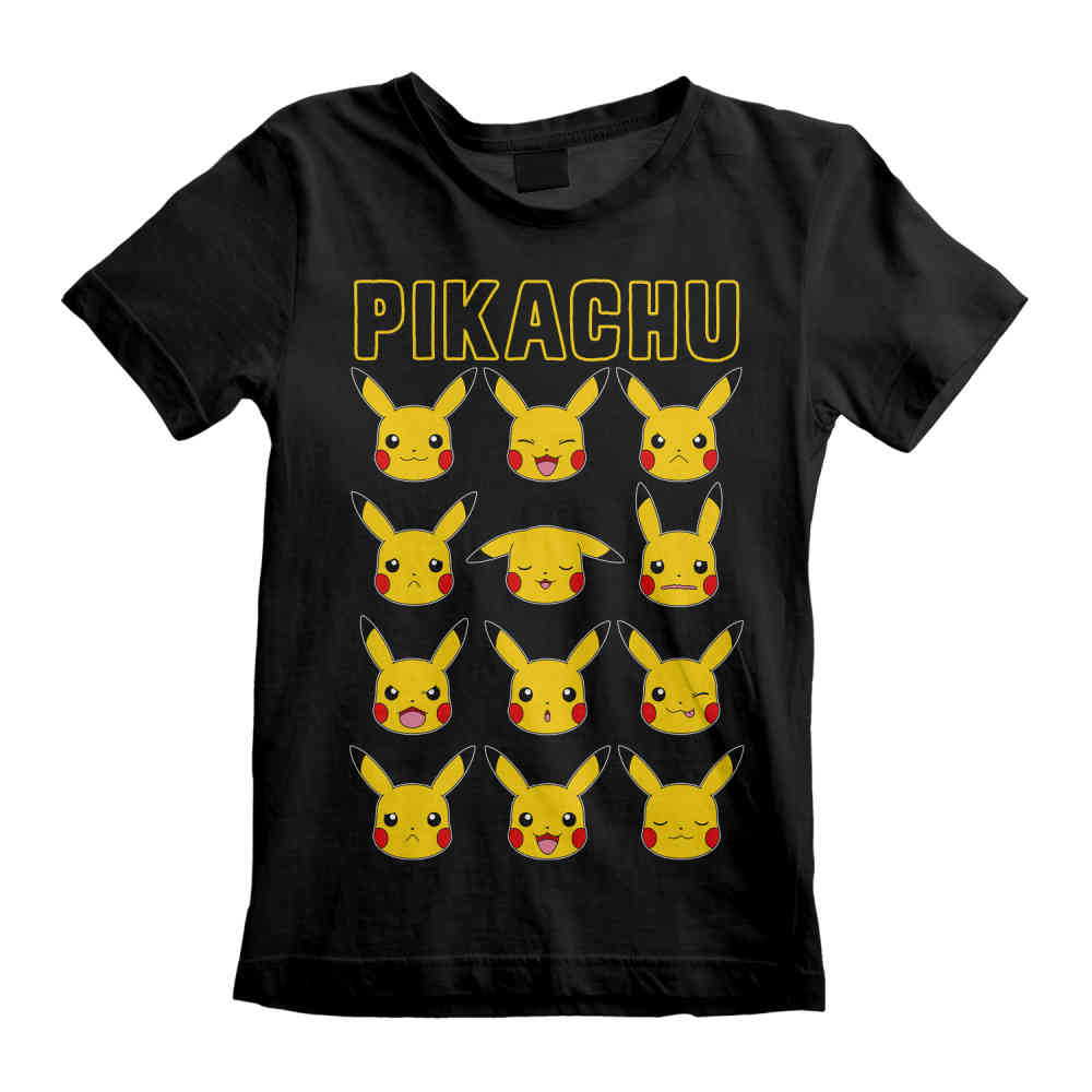 Pokémon - Pikachu Faces Kinder T-shirt - Zwart